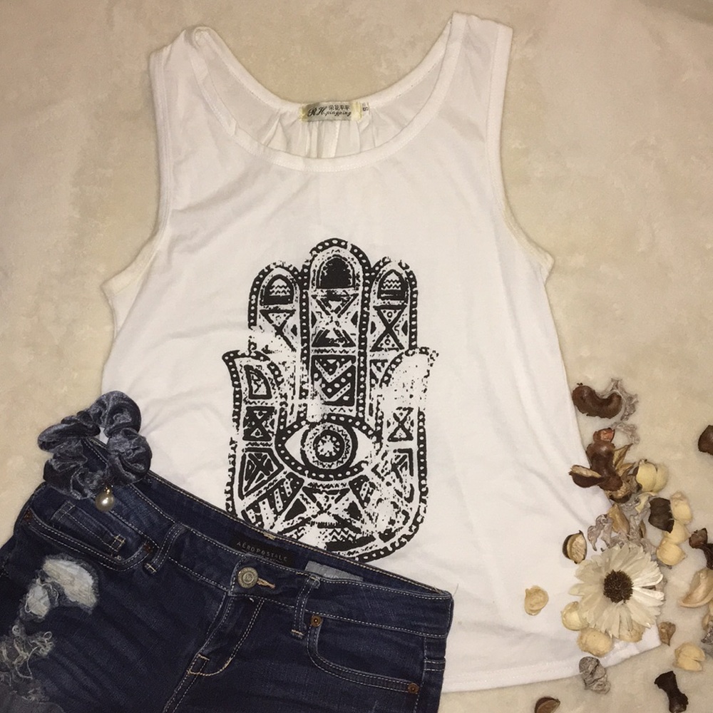 White Bohemian Hand Open Back Tee
